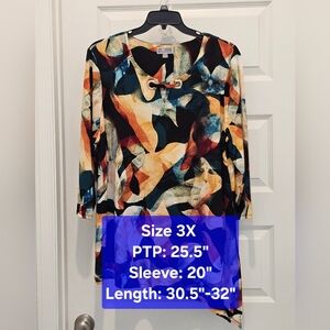 JM Collection 3X Plus Size Abstract Tunic – Asymmetrical Keyhole Top, Like New